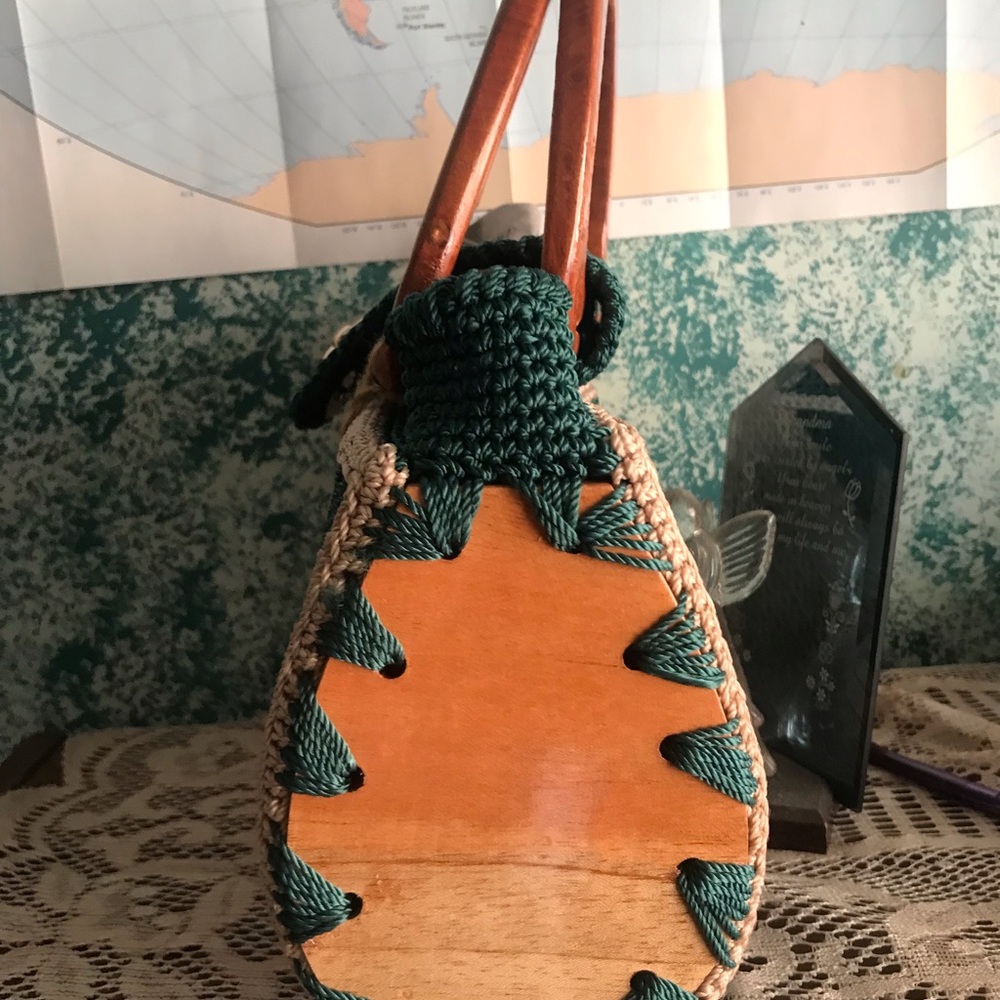 Hand made handbag green and tan